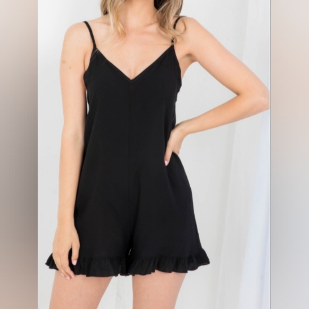 Spaghetti Strap Ruffle Bottom Romper
